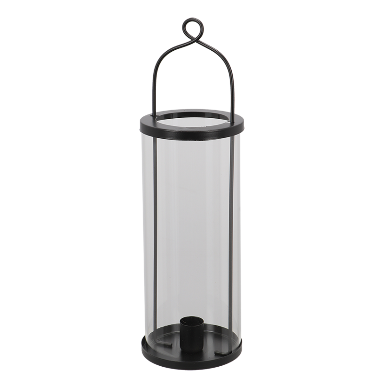 Glas Windlicht mit Kerzenhalter schwarz - Höhe 32,5 cm
