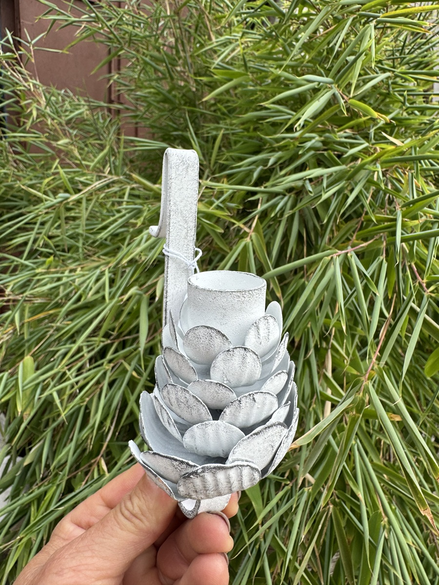 Metall Tafelkerzenhalter Zapfen Weiß für Gläser - Höhe 13,5 cm