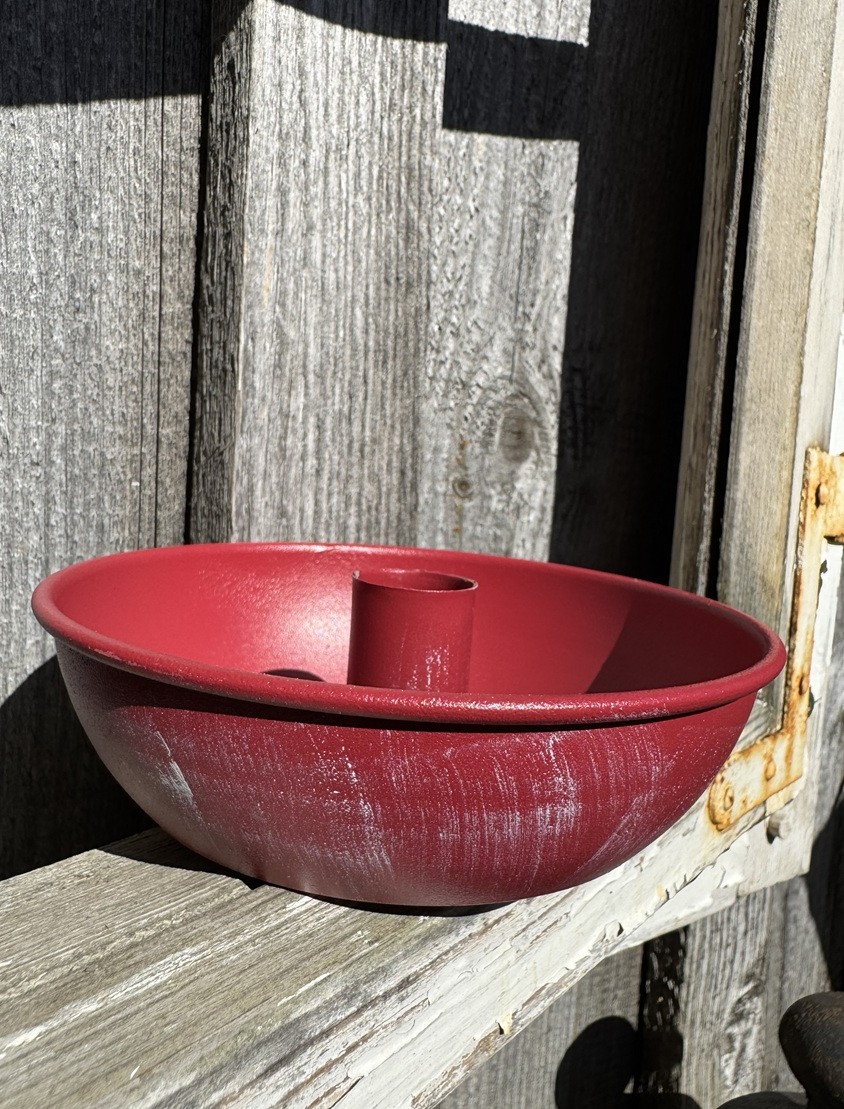 Metall Kerzenschale für Stabkerzen Rot gewischt - Durchmesser 13 cm
