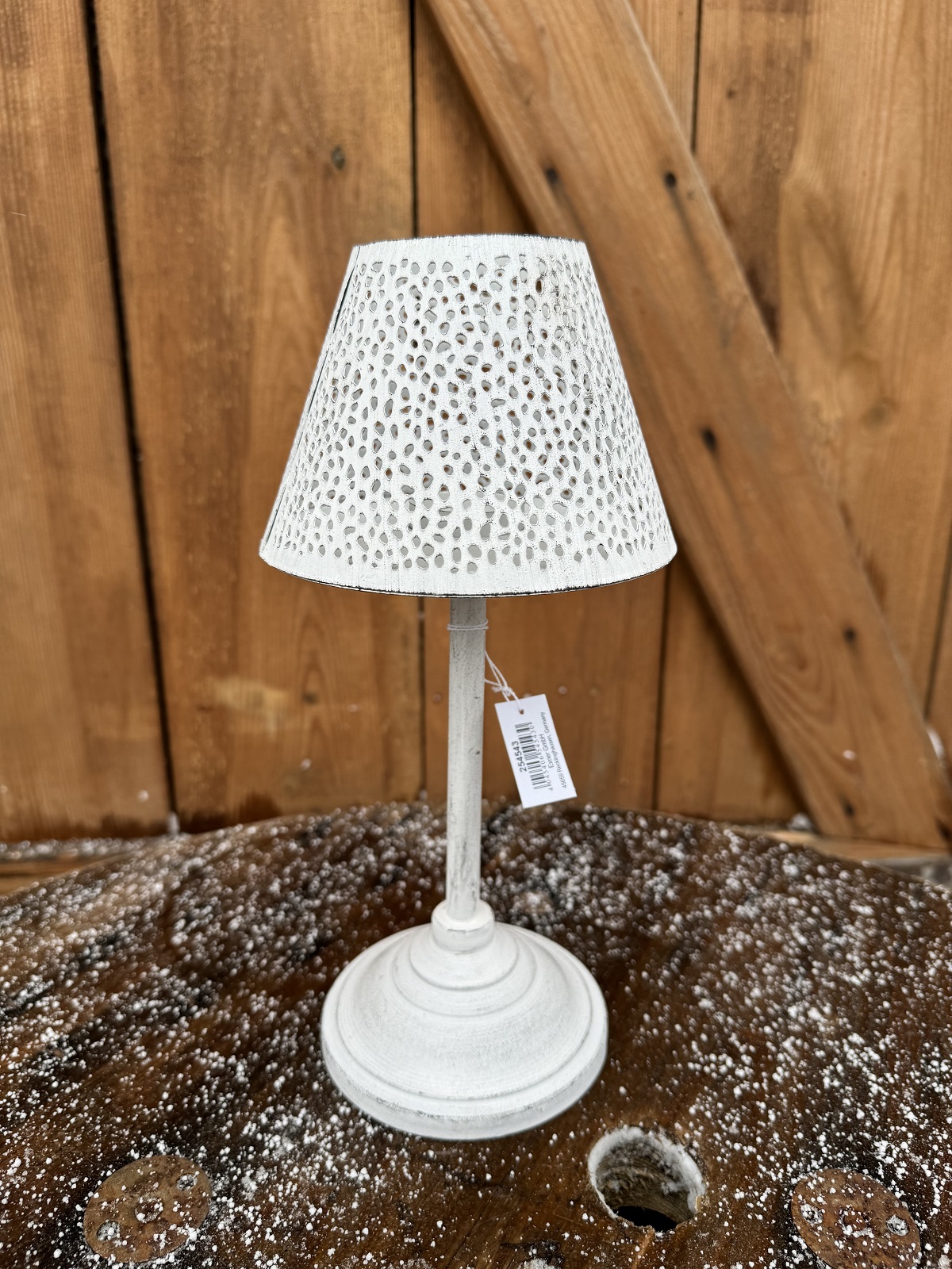 Metall Windlicht Lampe weiß klein mit Fuß - Höhe 30 cm