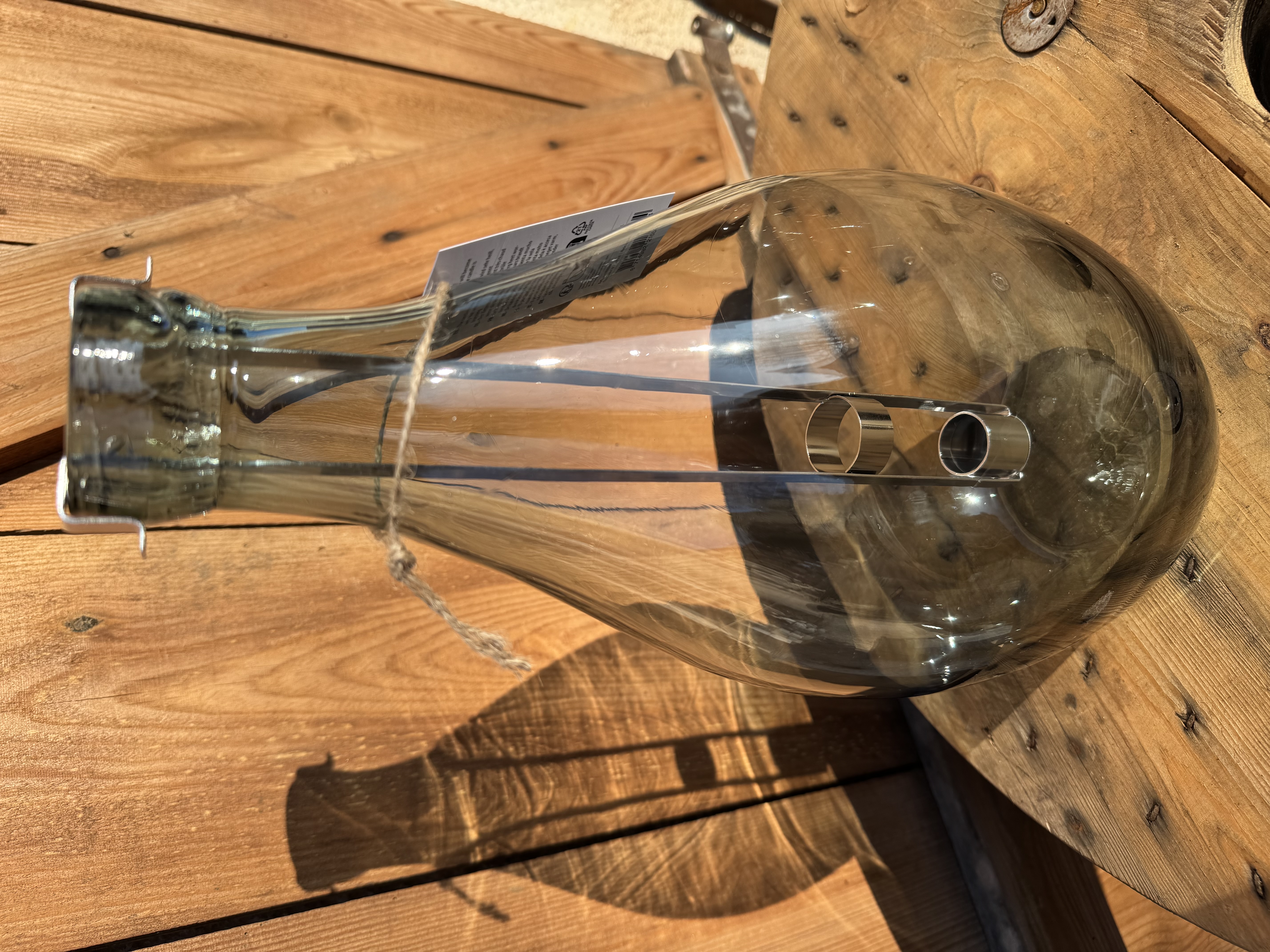 Glas Flaschenwindlicht mit integriertem Stabkerzenhalter - Höhe 38,5 cm