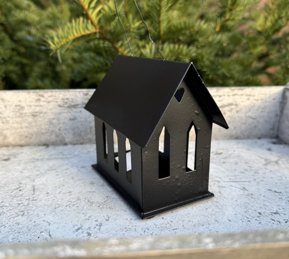 Metall Windlicht Haus Kapelle klein schwarz längliche Form  - Länge 12,5 cm