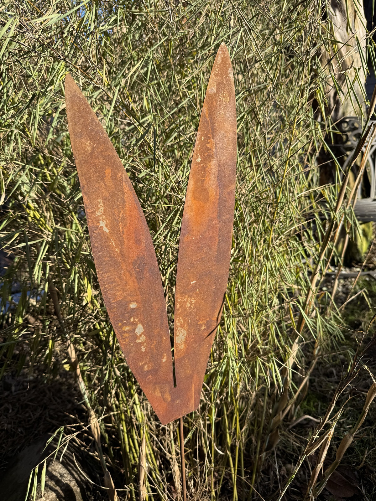 Edelrost Hasenohren groß - Höhe 50 cm + Stab
