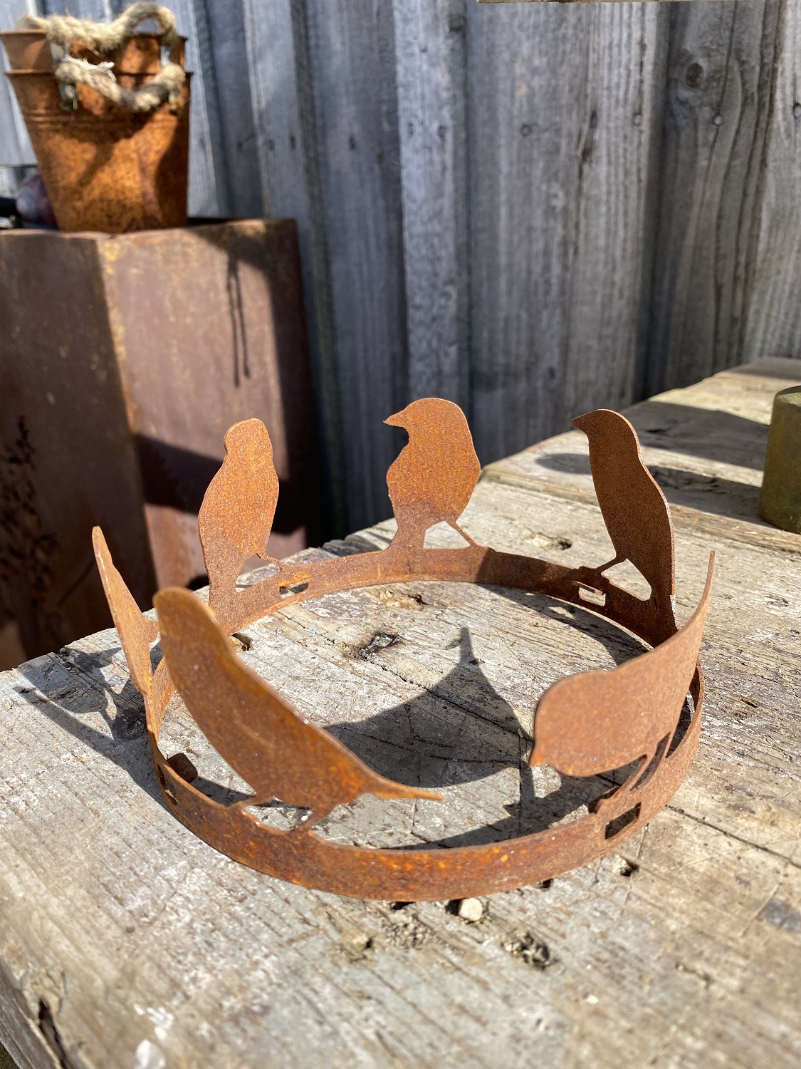 Edelrost Vogelring mit Glas - Durchmesser 14 cm