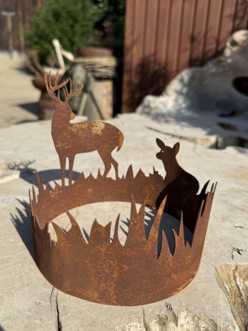Edelrost Deko-Ring mit Hirsch & Reh – Ø 15 cm