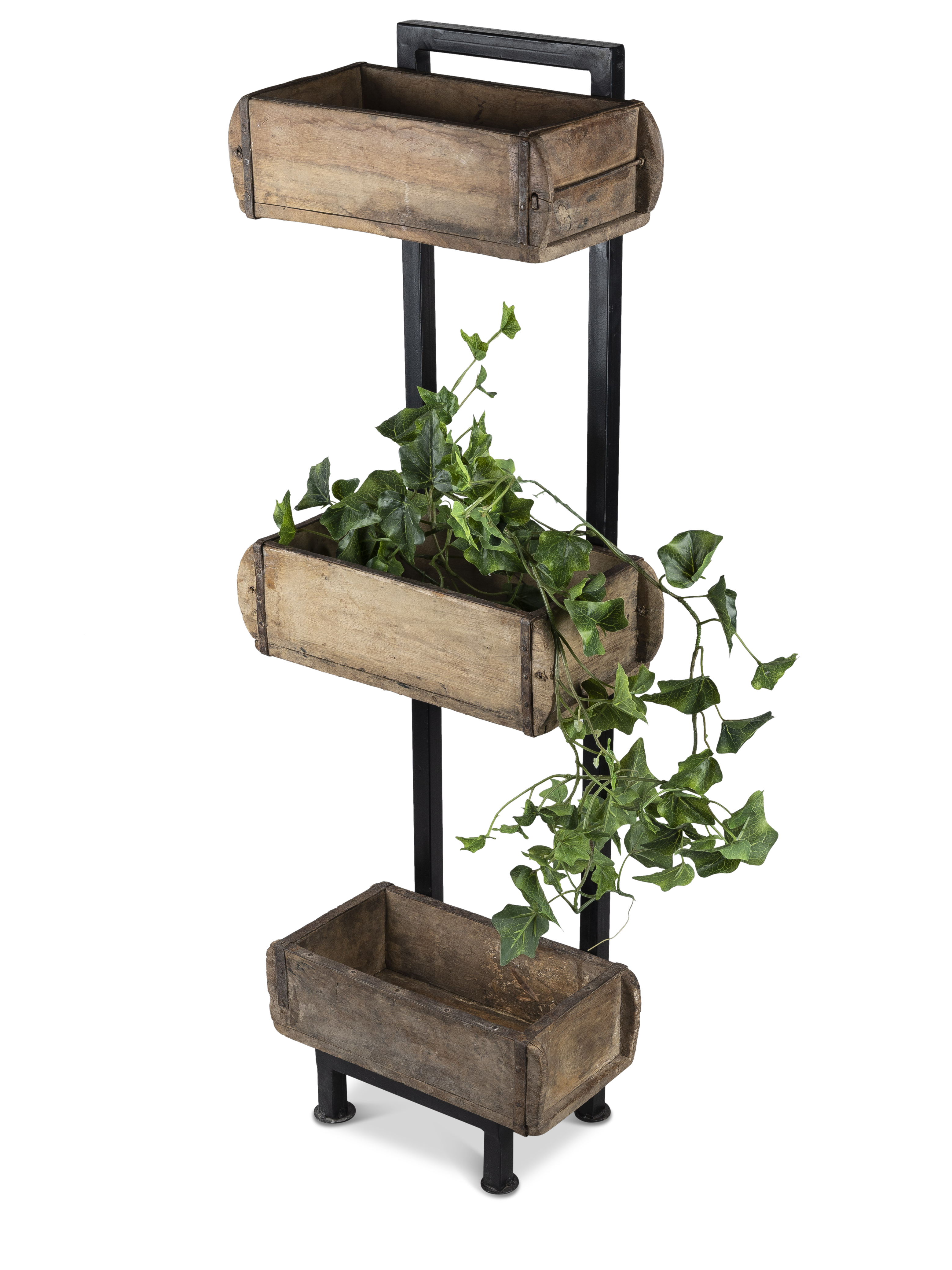 Metall Ständer Antik mit 3 Holzkästen - Höhe 92 cm
