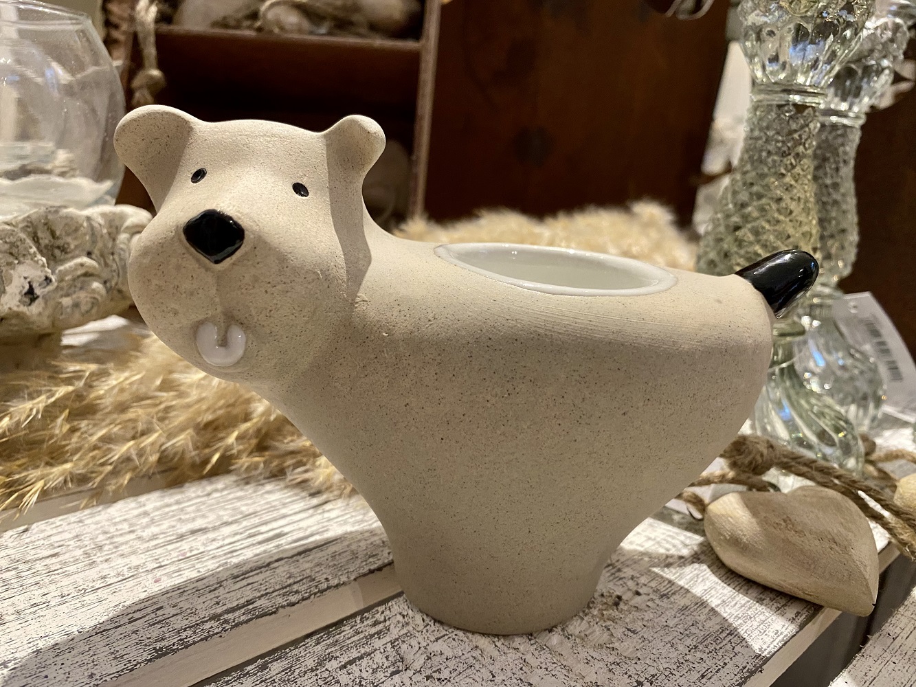 Keramik Teelichthalter Hund Snoopy - Höhe 10 cm