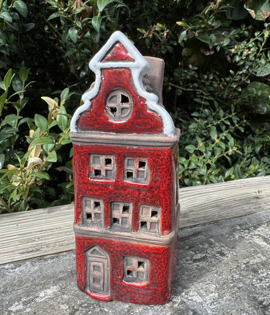Keramik Stadthäuschen zum Beleuchten (Modell 3) Rot - Höhe ca. 16 cm