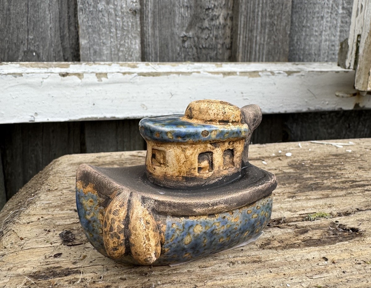 2tlg. Keramik Mini Boot blau/braun - Höhe 5,5 cm