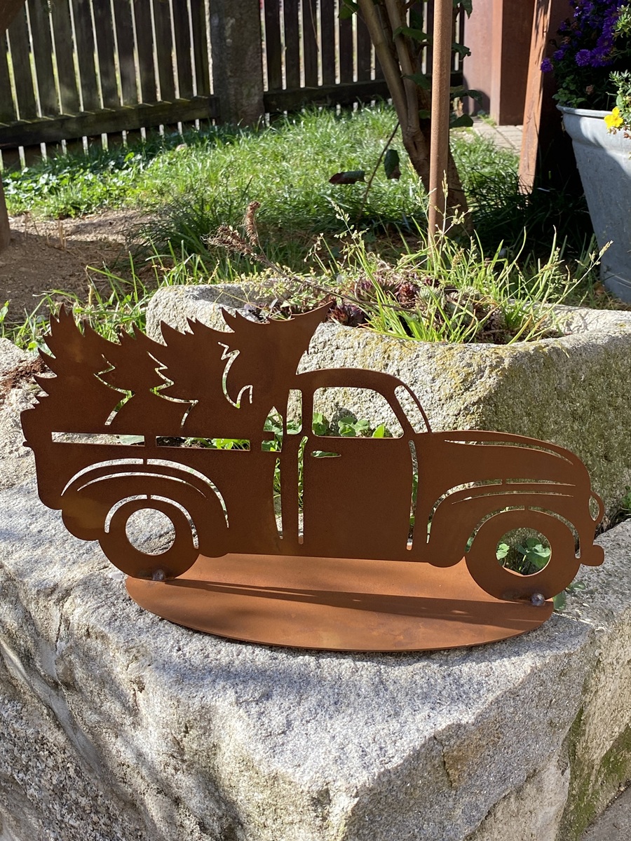 Edelrost Christmas Truck auf Bodenplatte - Breite 40 cm