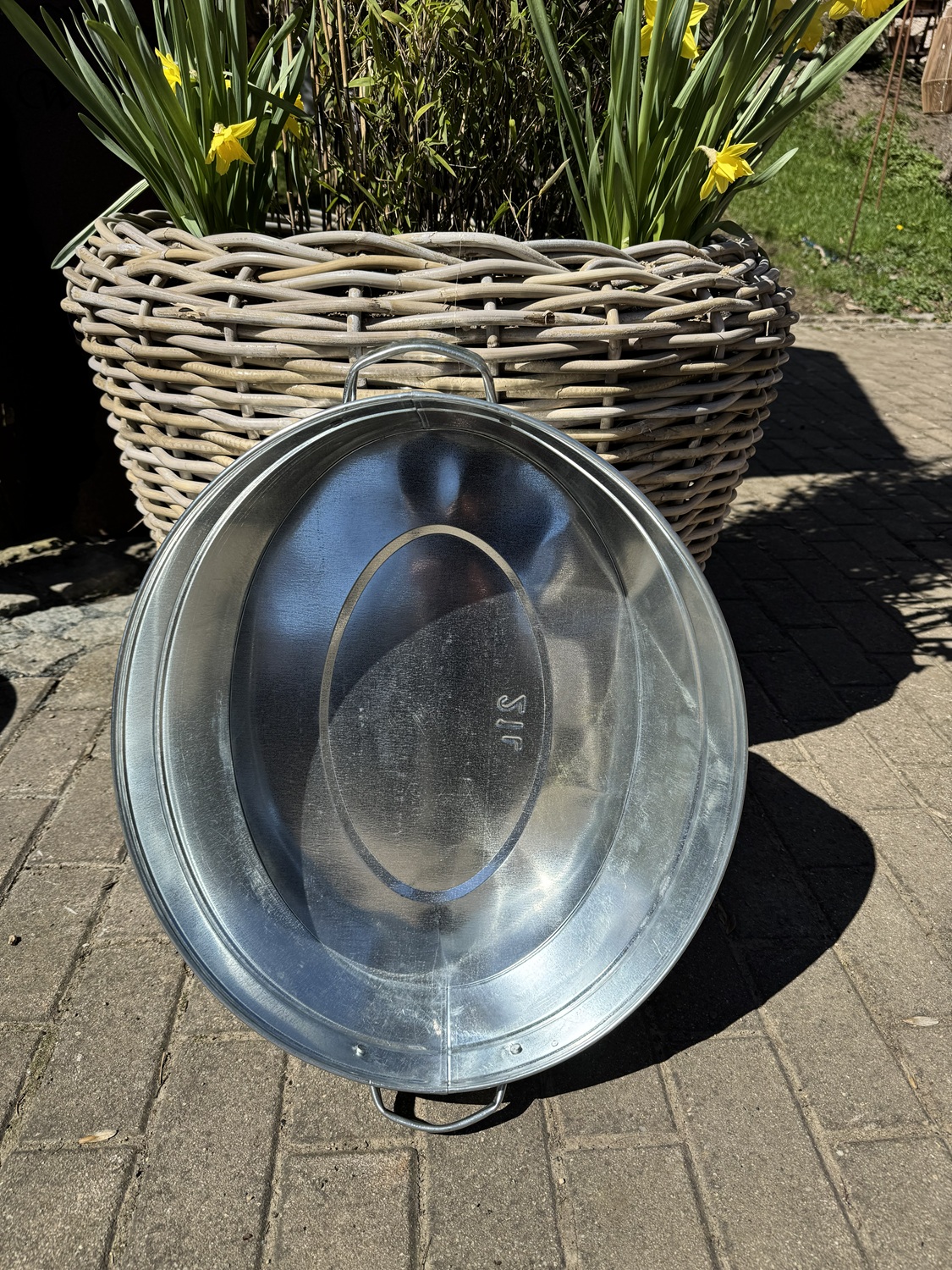 Zink Wanne glänzend ovale Form mit seitlichen Griffen - Länge 44 cm