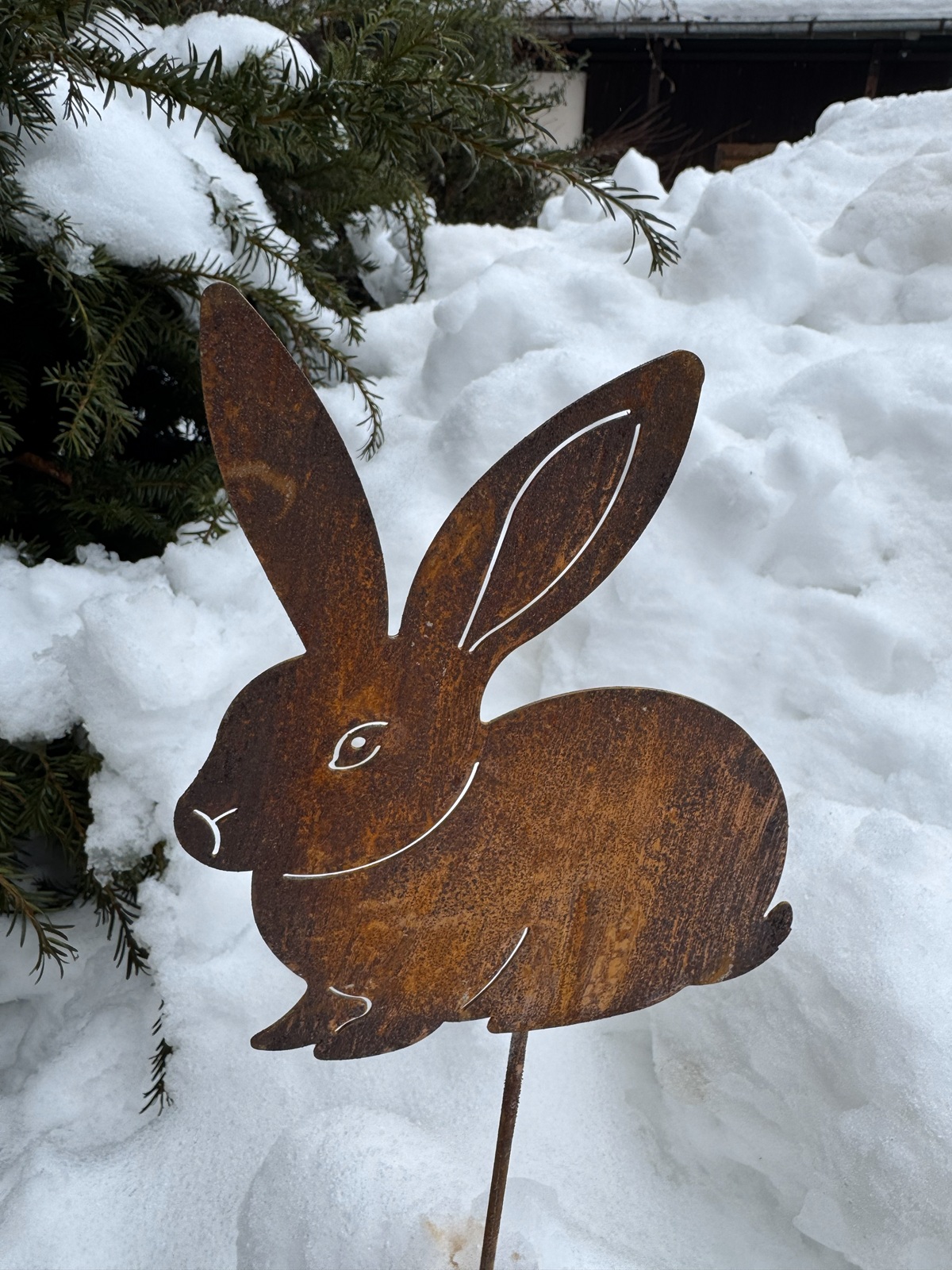 Edelrost Hase seitlich sitzend klein - Gesamthöhe 60 cm