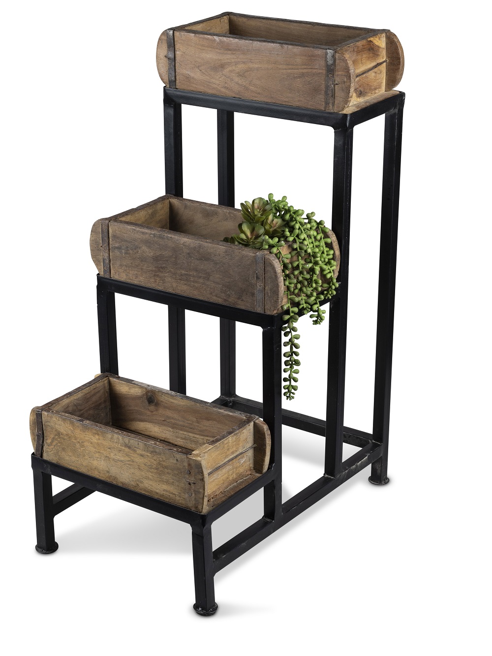 Metall Pflanztreppe Antik mit 3 Holzkästen - Höhe 70 cm