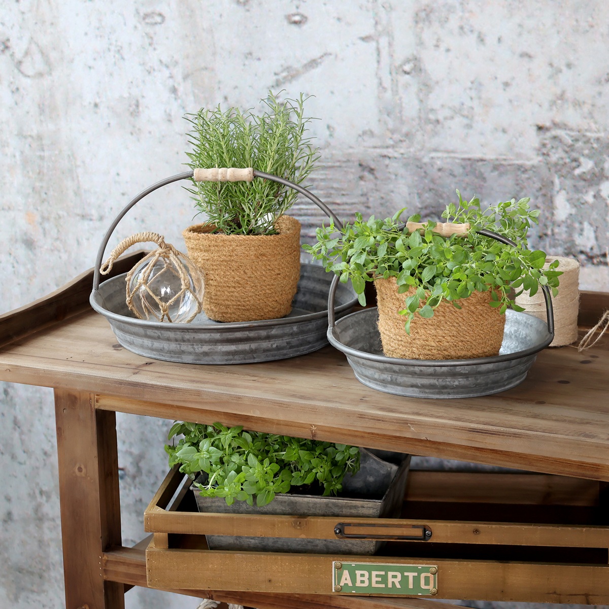 Zink Tablett rund mit Henkel Ø 28 cm | Landhaus Deko