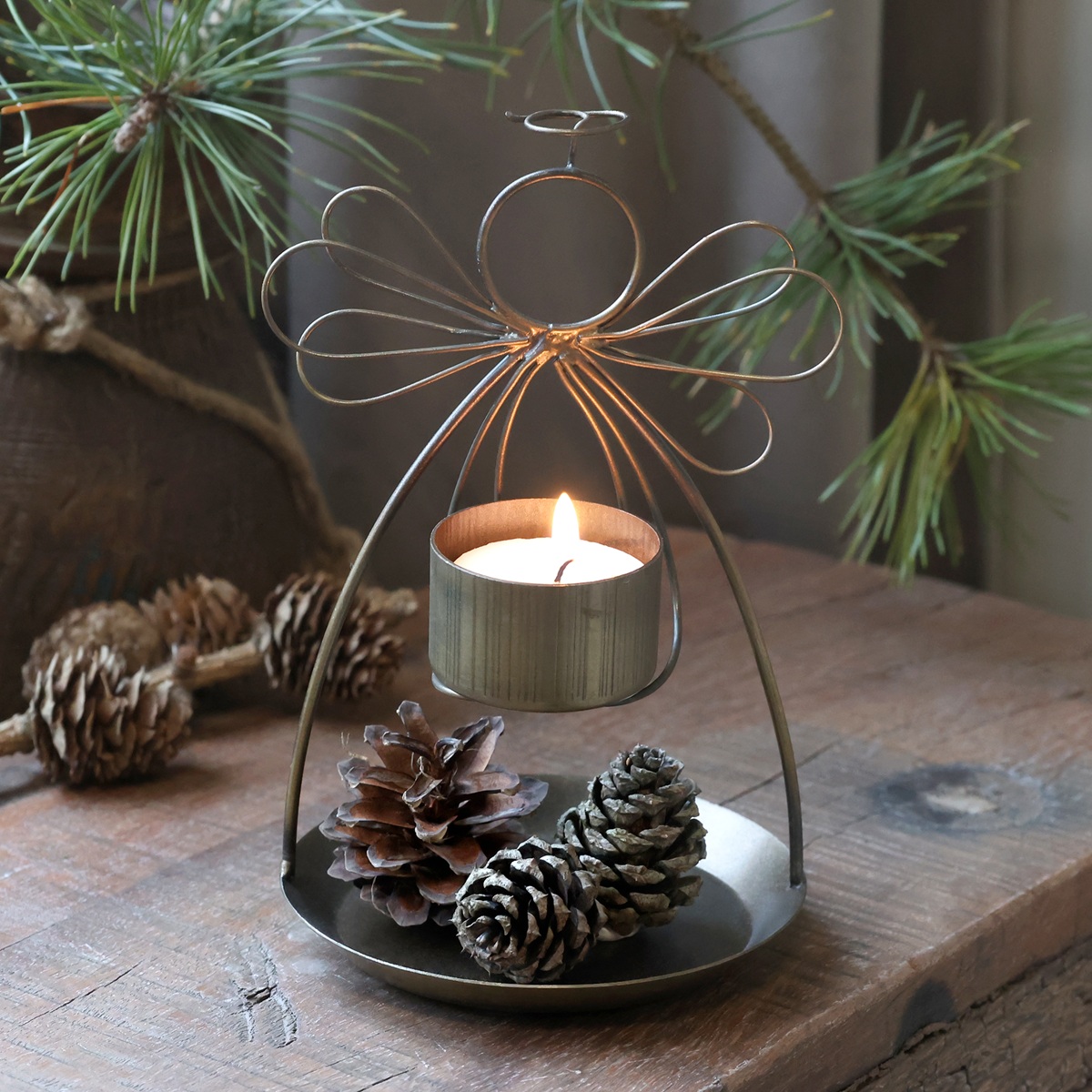 Metall Kerzenständer Engel Antik Messing - Höhe 16 cm