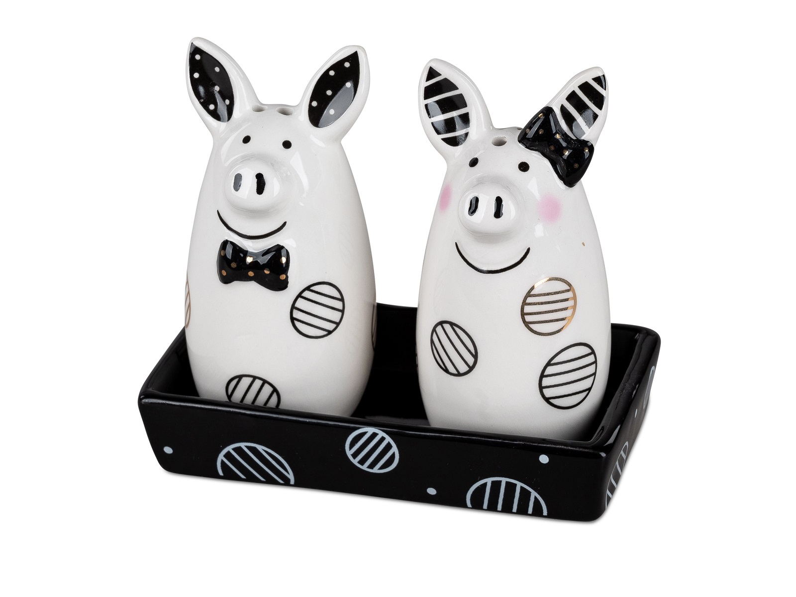 Schweinchen Paar Salz/Pfefferstreuer auf Schale