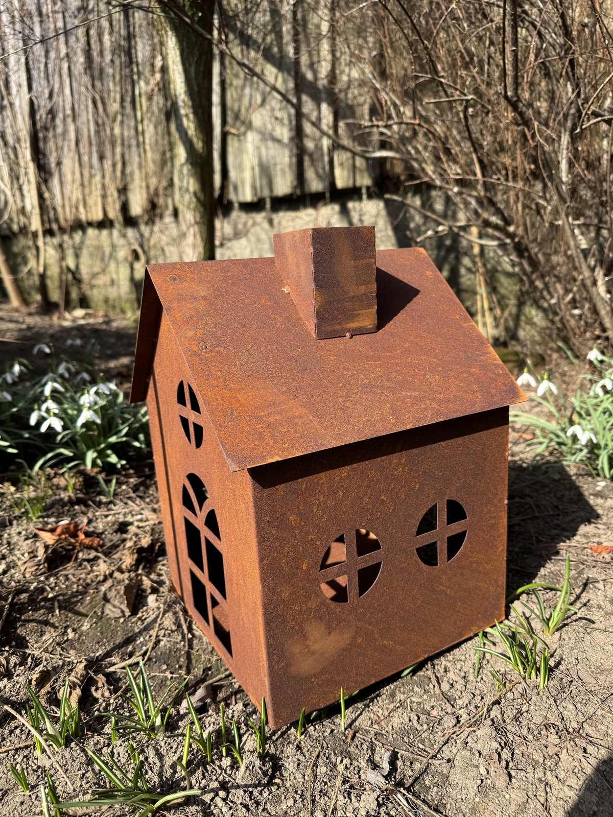 Edelrost Windlicht Haus eckige breite Form - Höhe 36 cm