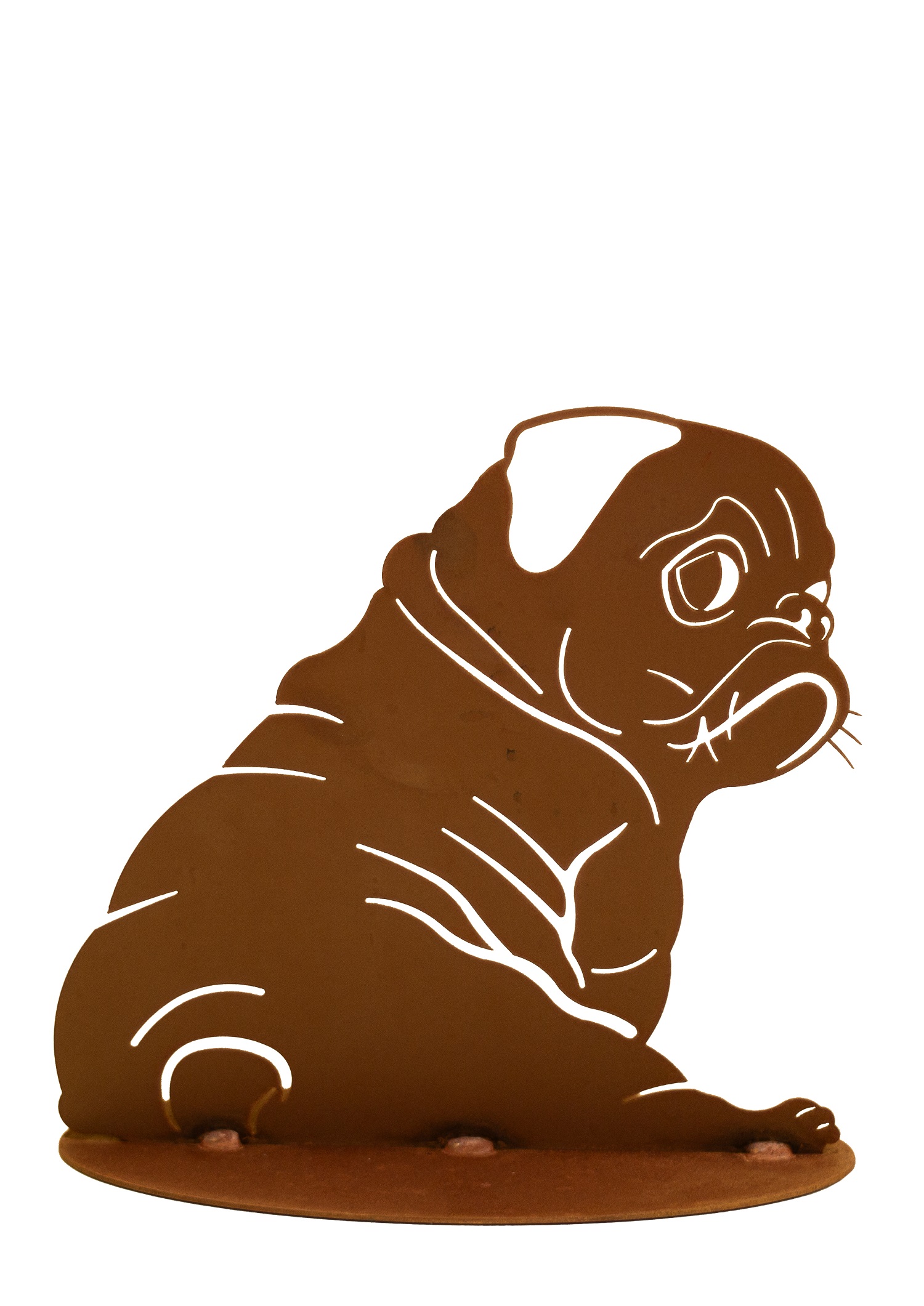 Edelrost Mops Oskar auf Bodenplatte - Höhe 29 cm
