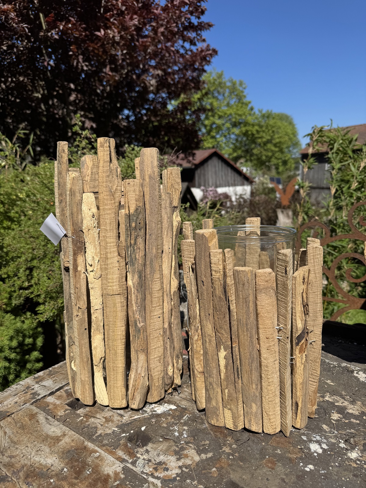 Kastanienholz Windlicht klein mit Glaseinsatz - Höhe ca. 27 cm