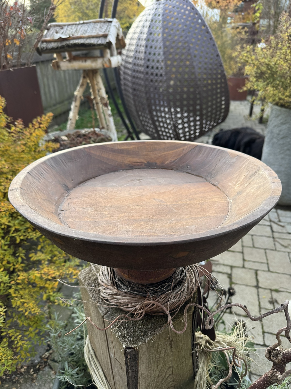 Altholz Schale klein dunkelbraun mit niedrigem Rand - Durchmesser ca. 40 cm