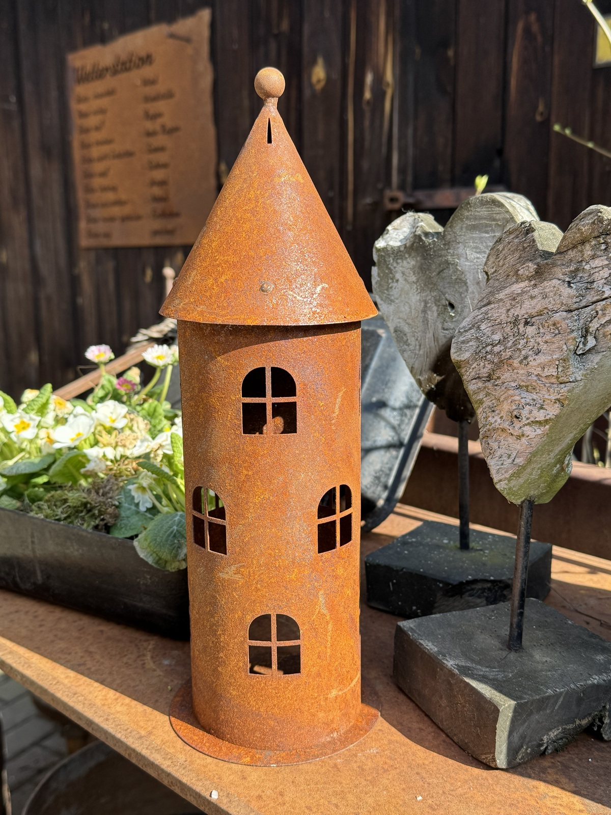 Edelrost Windlicht Turm auf Bodenplatte - Höhe 34 cm