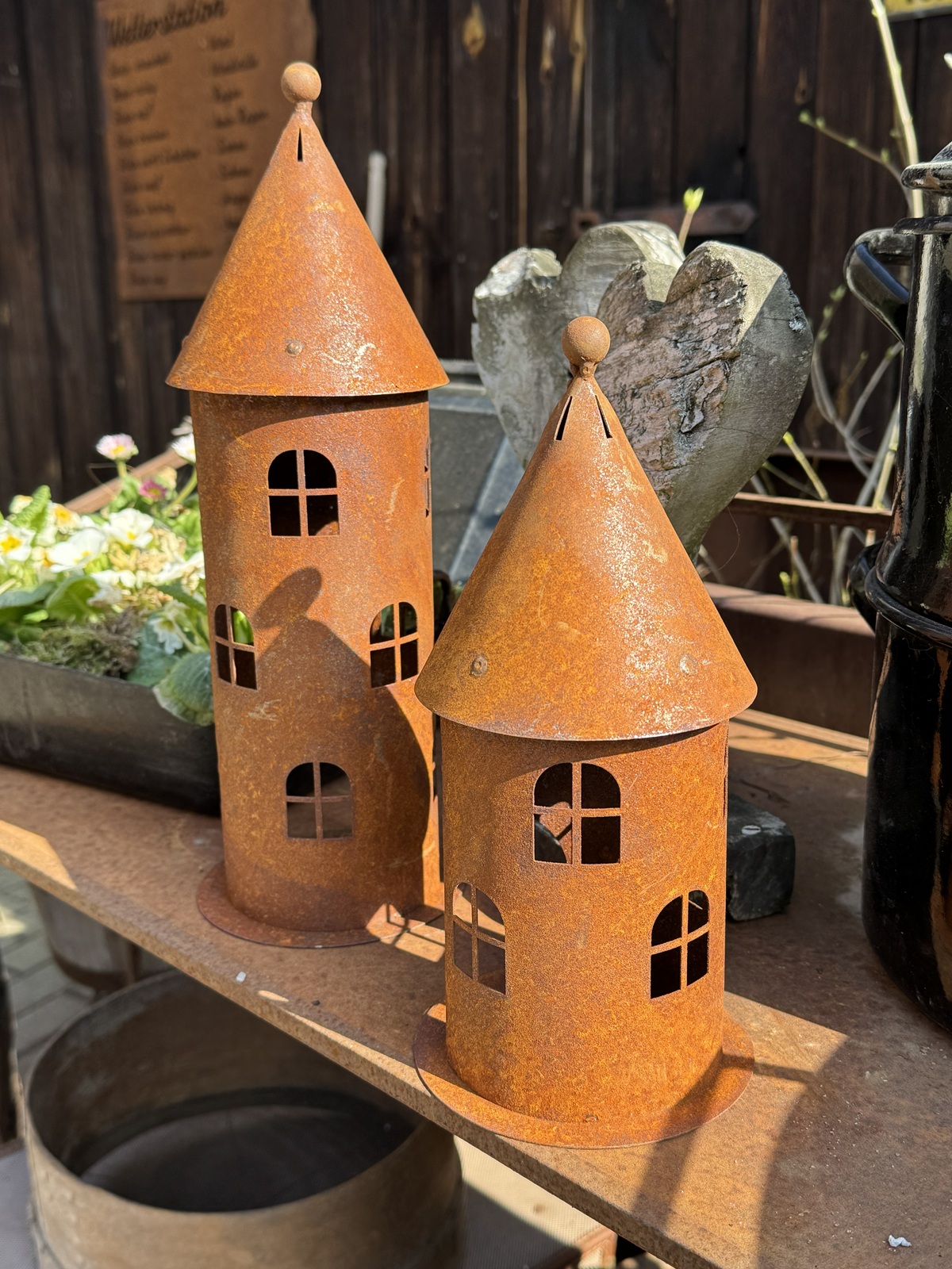 Edelrost Windlicht Mini Turm auf Bodenplatte - Höhe 25 cm