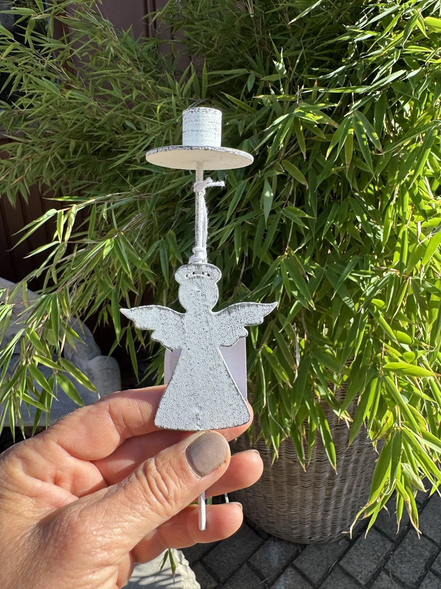 4tlg. Metall Baumkerzenhalter Weiß mit Weihnachtsmotiven