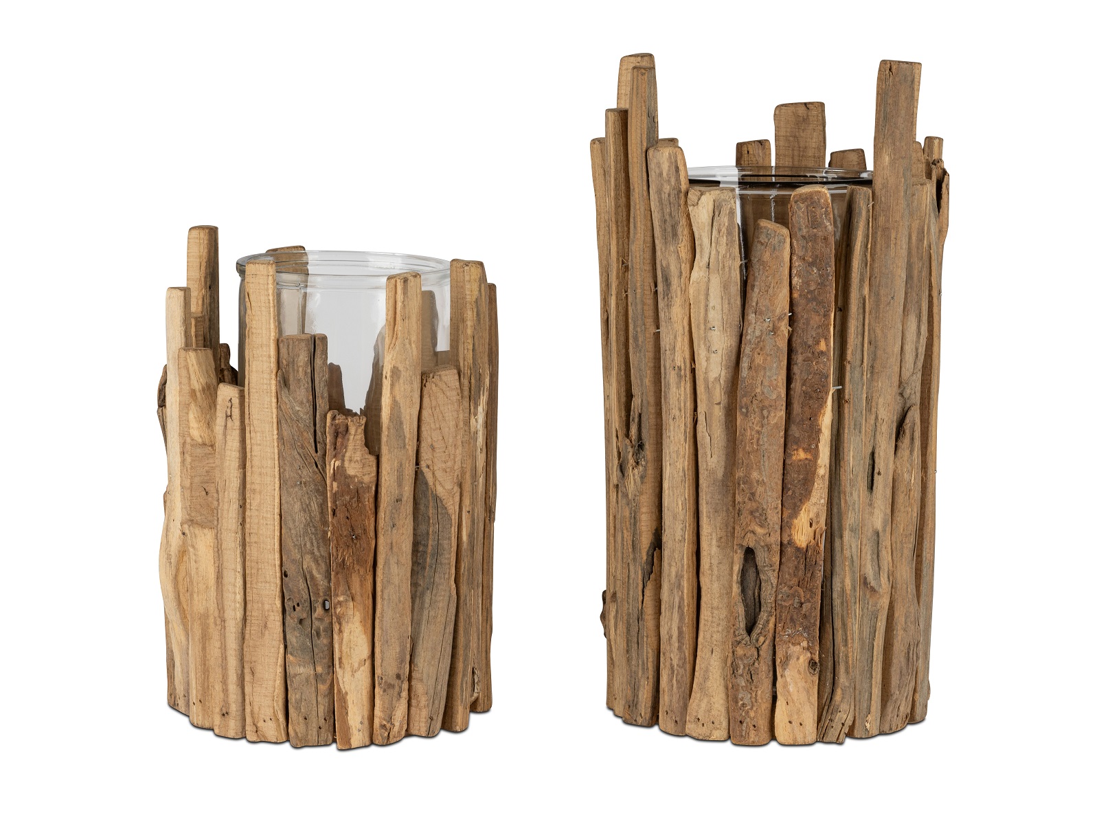 Kastanienholz Windlicht klein mit Glaseinsatz - Höhe ca. 27 cm