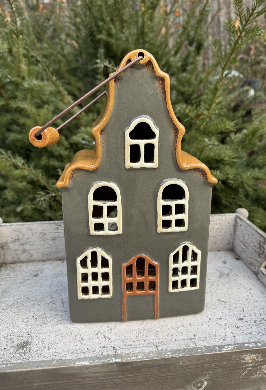 Keramik Windlicht Barockhäuschen mit Henkel - Höhe 31 cm ohne Henkel
