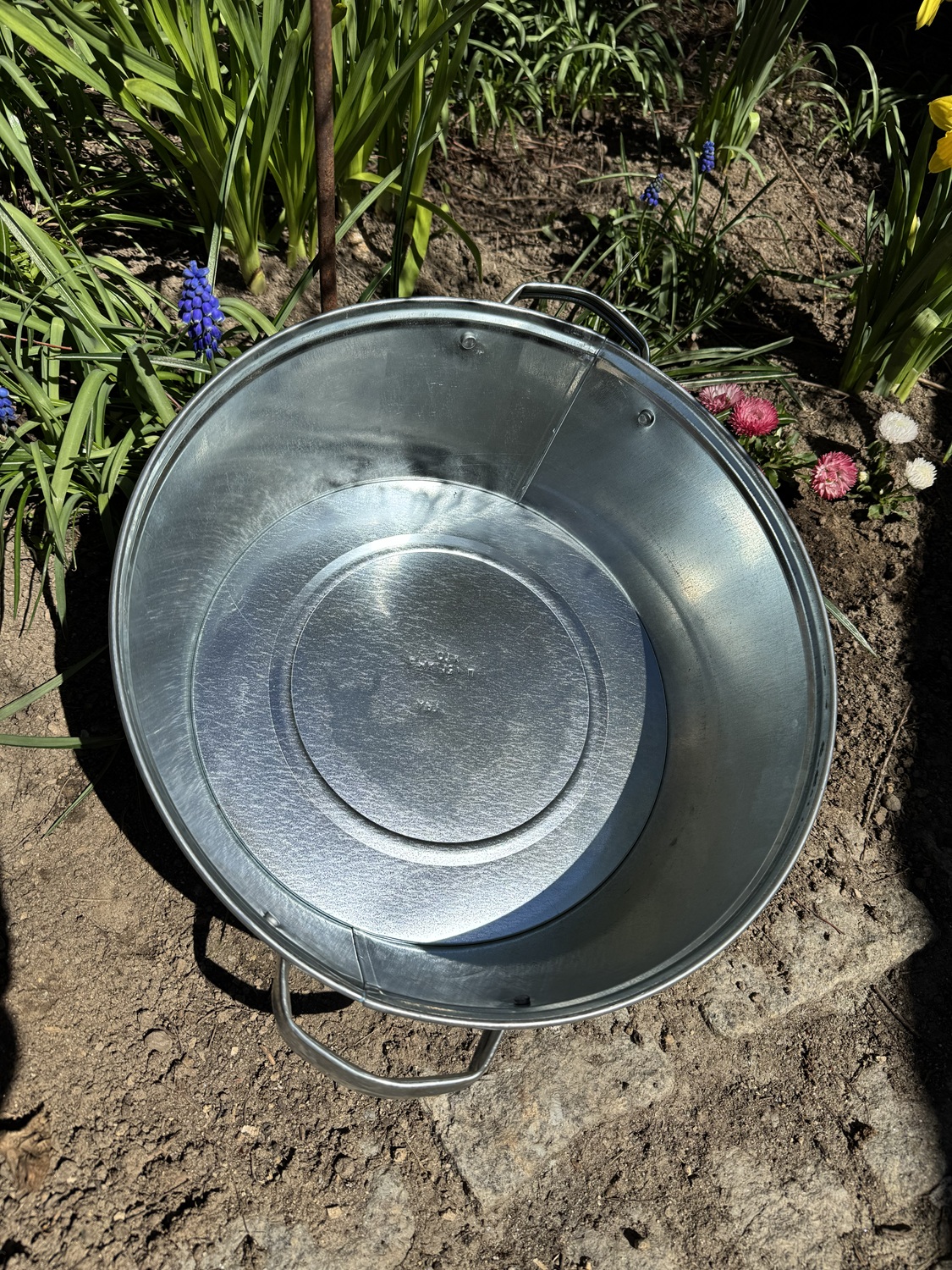 Zink Wanne glänzend runde Form mit seitlichen Griffen - Länge 44 cm