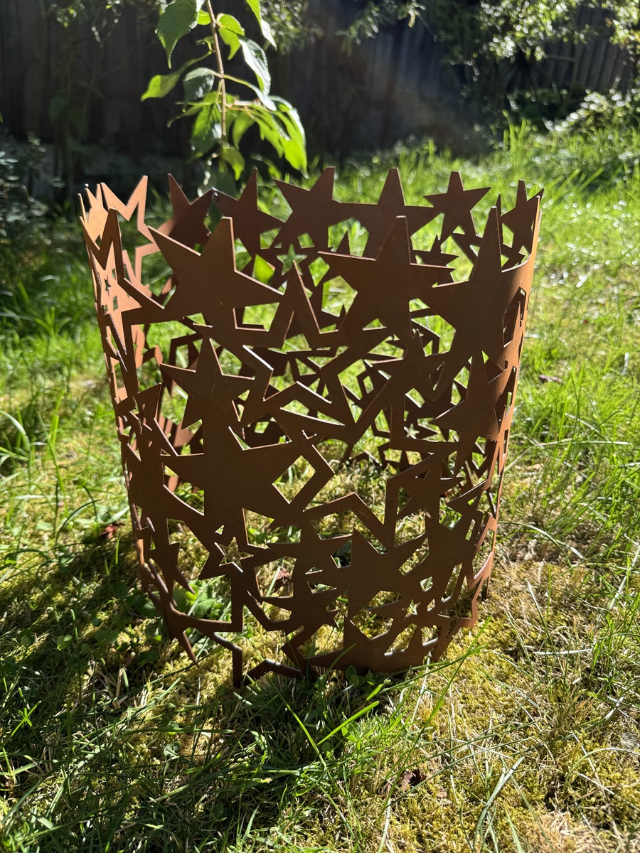 Edelrost Ring Windlicht Sternenregen hoch - Höhe 30 cm
