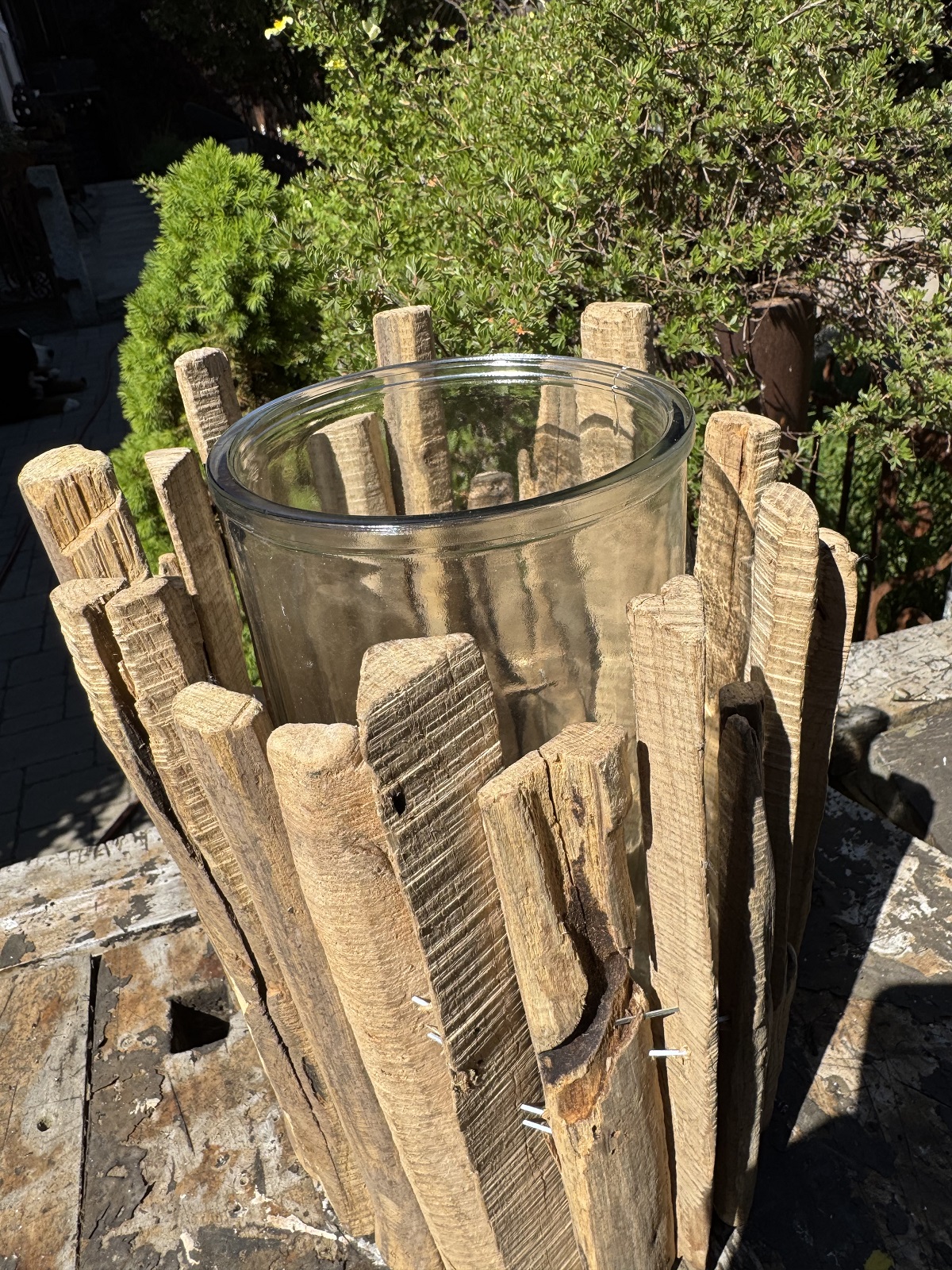Kastanienholz Windlicht klein mit Glaseinsatz - Höhe ca. 27 cm
