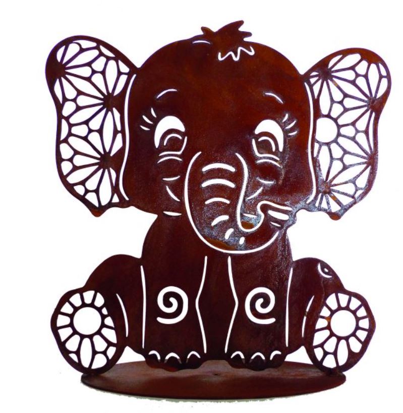 Edelrost Elefant Benjamin auf Bodenplatte - Höhe 26 cm