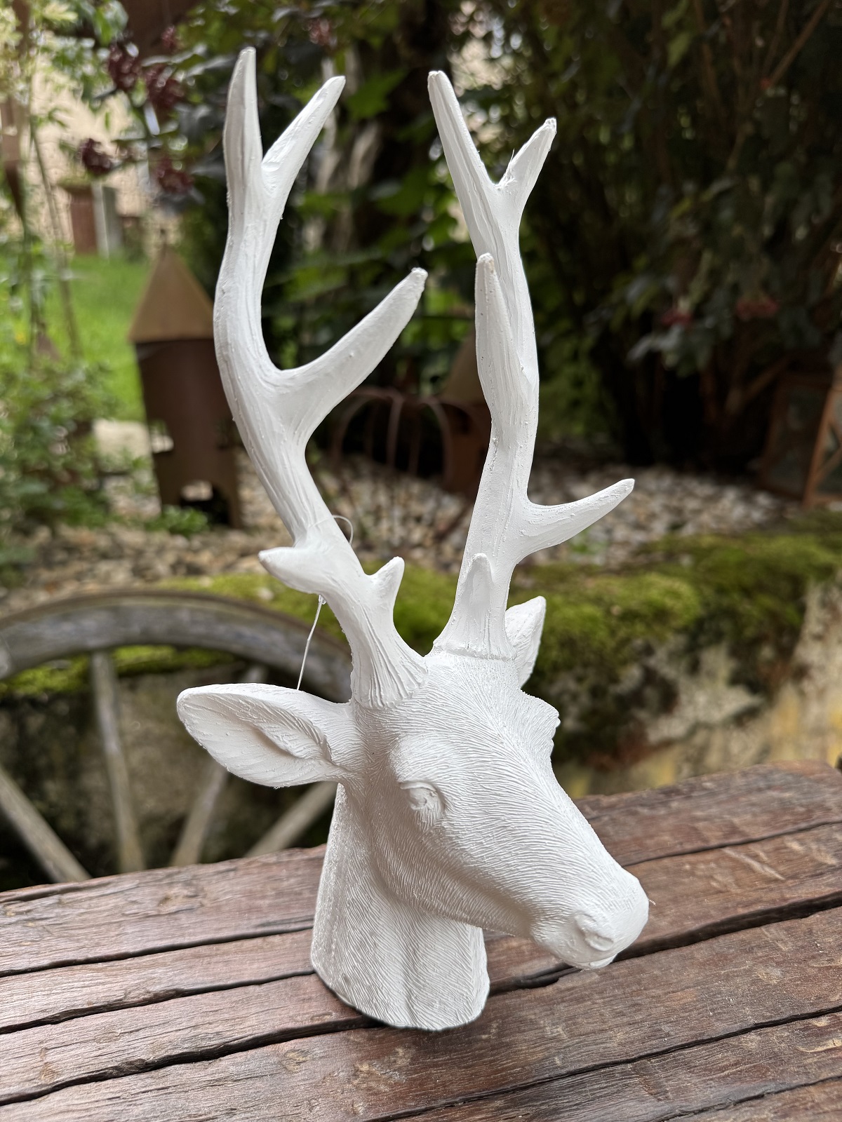 Polyresin Hirschkopf weiß groß - Höhe 27,5 cm