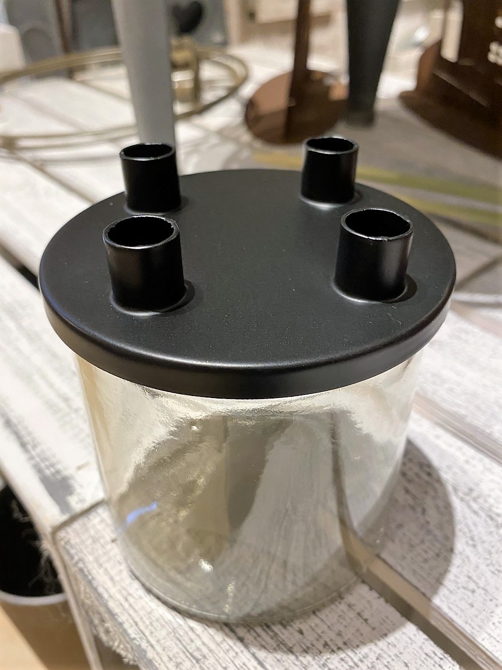 Glas mit Deckel schwarz für 4 Mini Stabkerzen - Höhe 10 cm