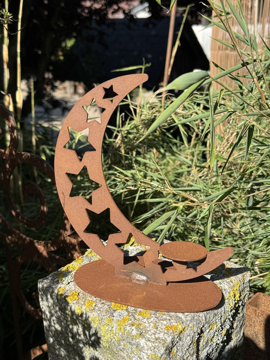 Edelrost Teelichthalter Mondsichel - Höhe 18 cm