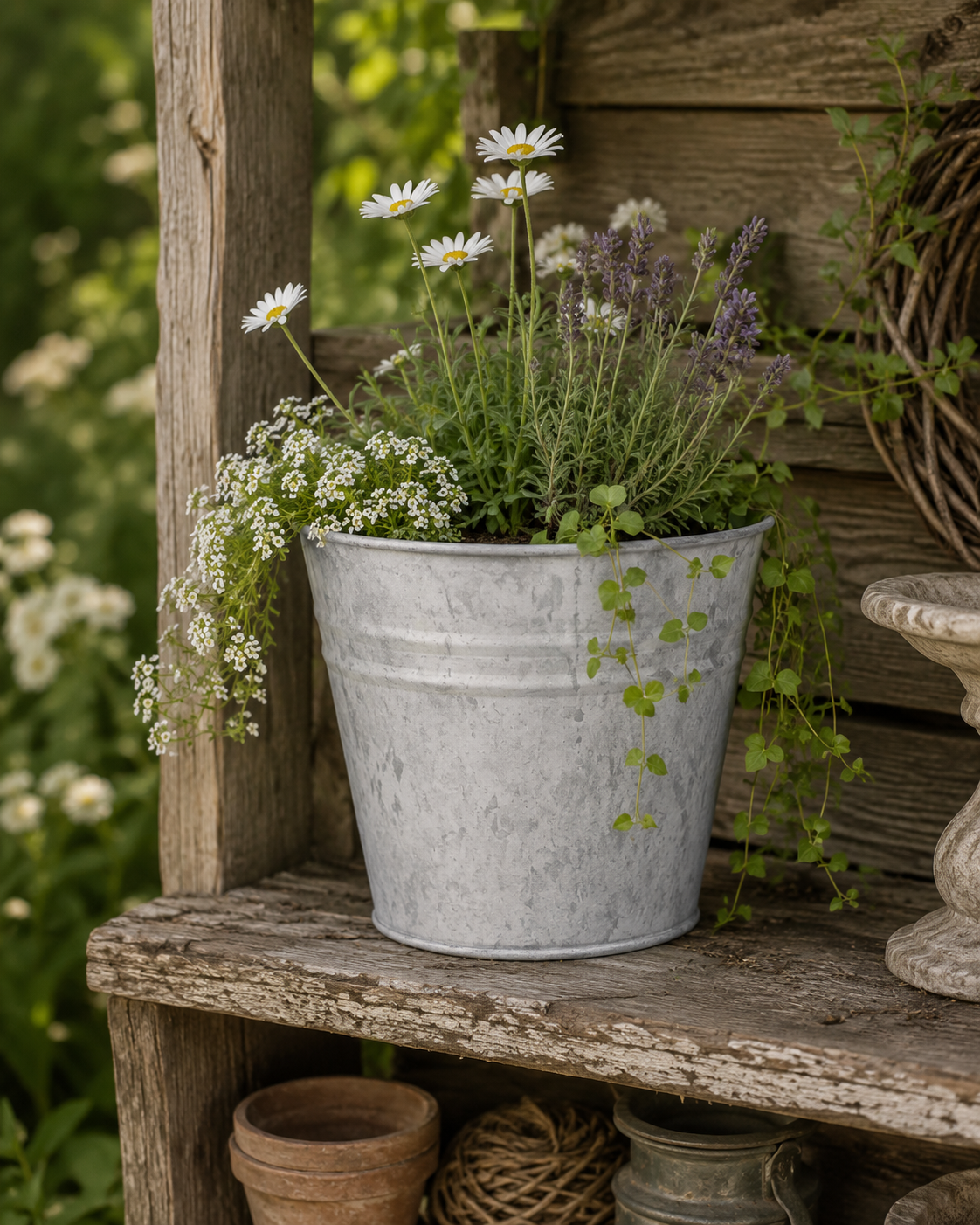 Altzink Blumentopf Ø 12 cm | Pflanztopf mit Entwässerungsloch
