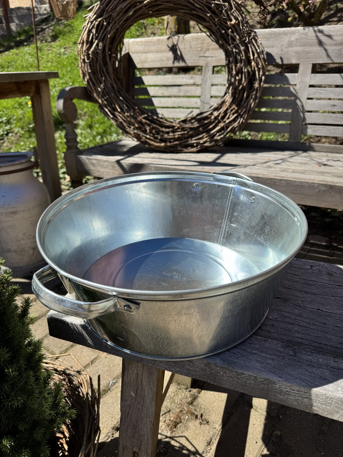 Zink Wanne glänzend runde Form mit seitlichen Griffen - Länge 44 cm