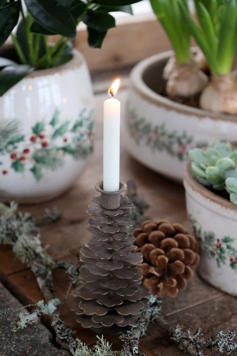 Metall Kerzenständer Zapfen in Rostoptik für Spitzkerzen – Höhe 12,5 cm