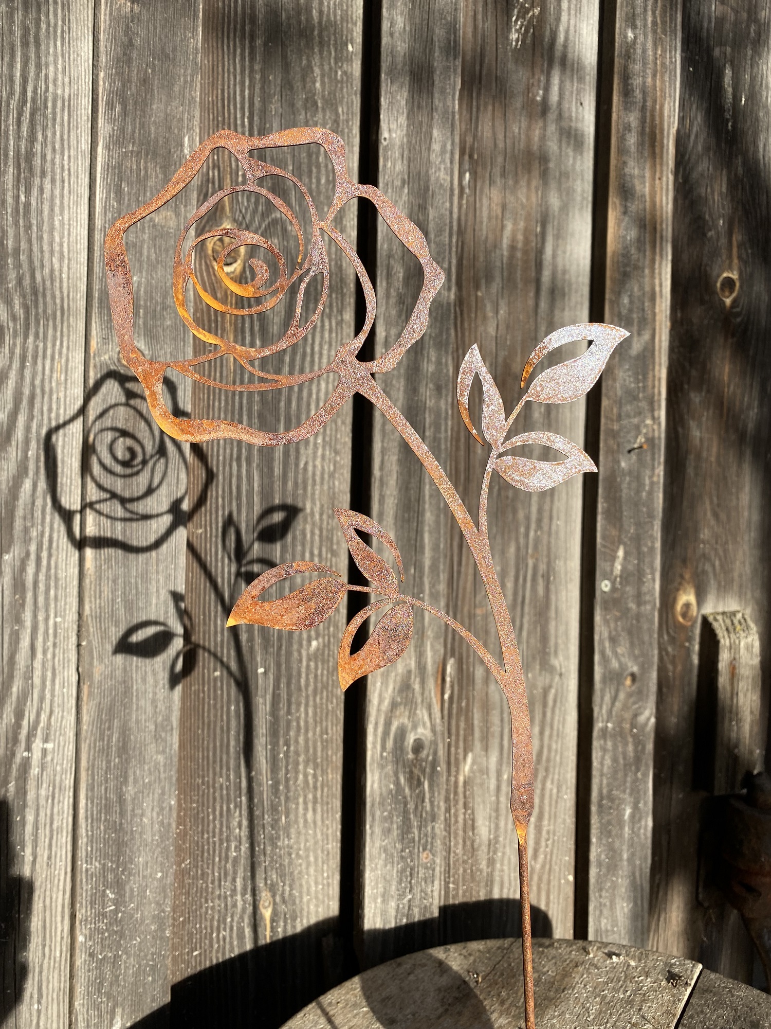Edelrost Rose klein filigran zum Stecken - Höhe 17 cm (ohne Stab)