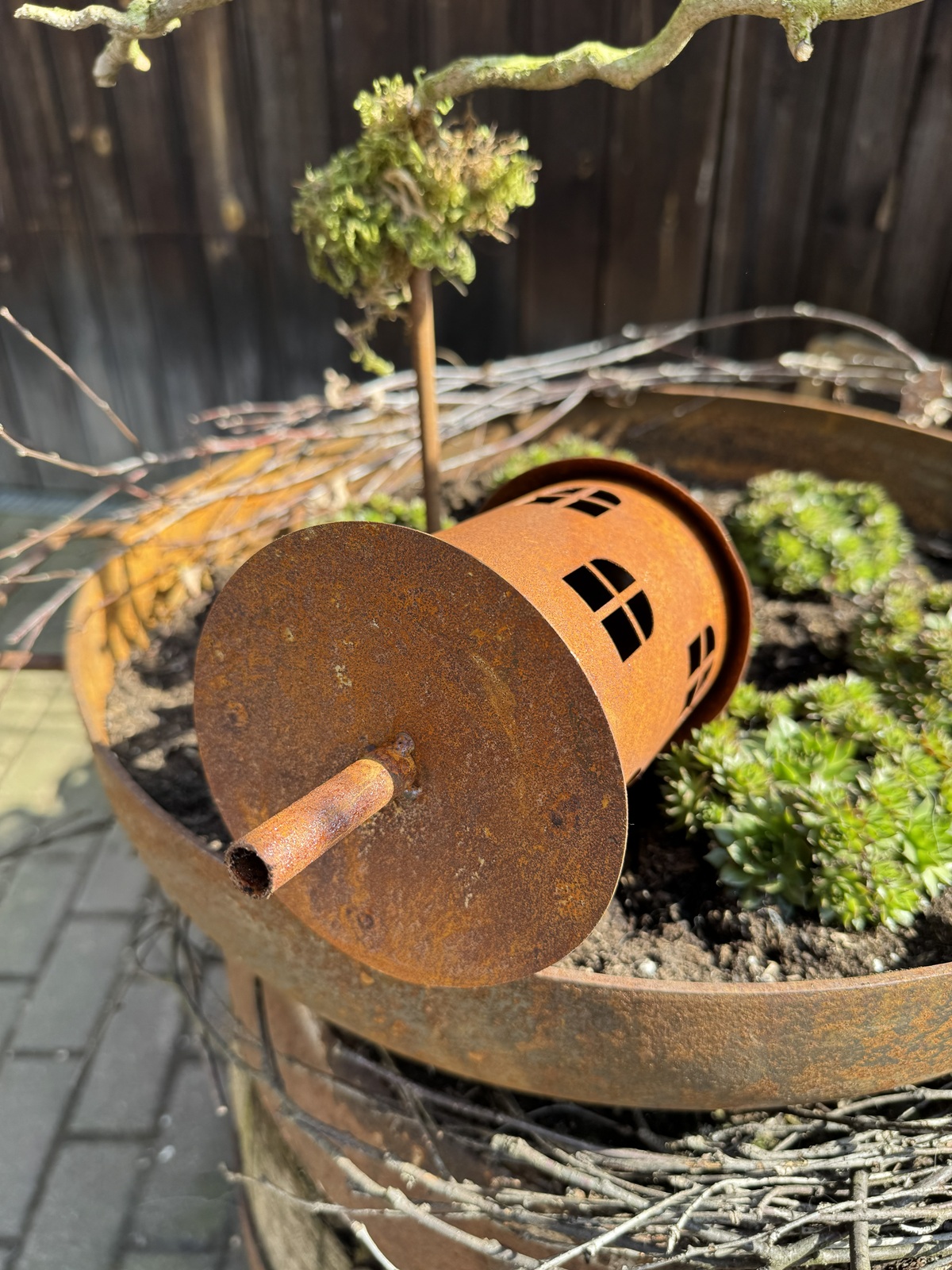 Edelrost Windlicht Mini Turm mit Hülse - Höhe 25 cm