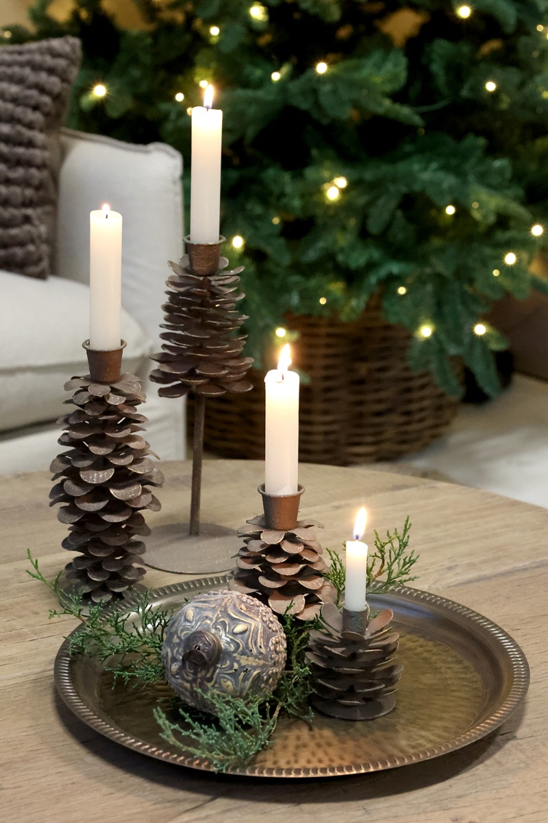 Metall Kerzenständer Mini Zapfen in Rostoptik für Spitzkerzen – Höhe 6,5 cm