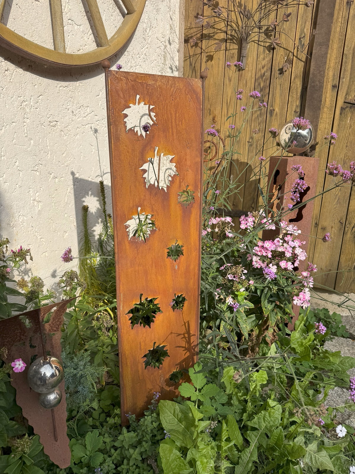 Edelrost Sichtschutz mit Blättern - Höhe 120 cm