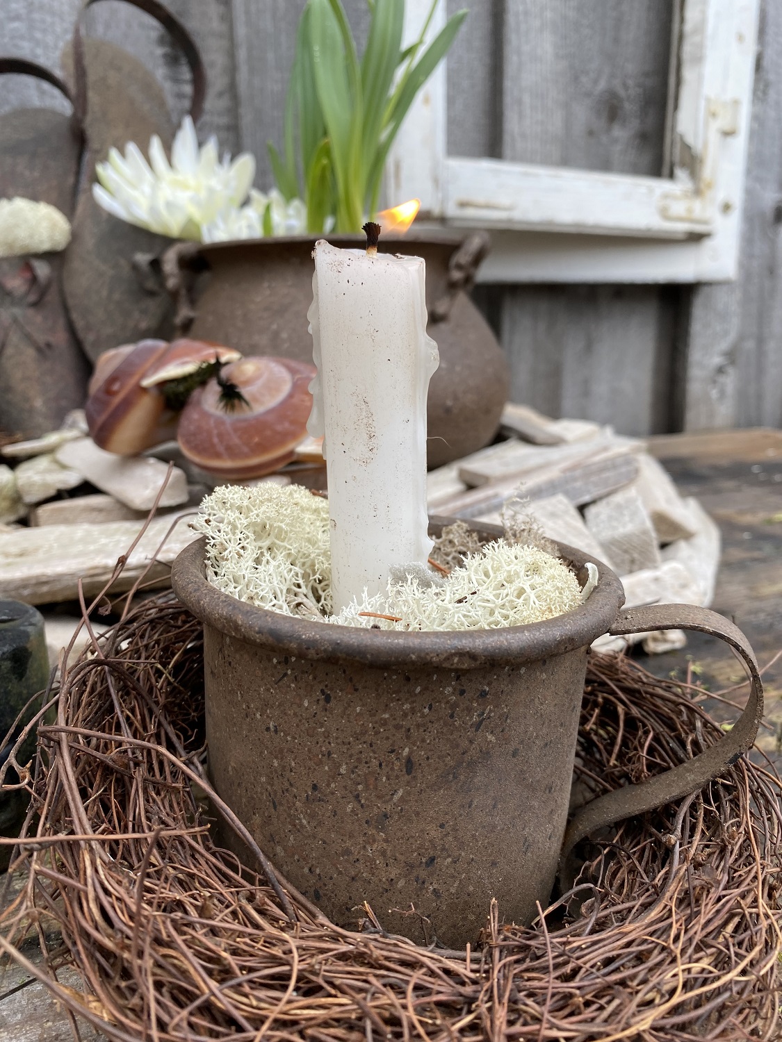 Rost Becher mit Kerzenhalter - Höhe 8 cm