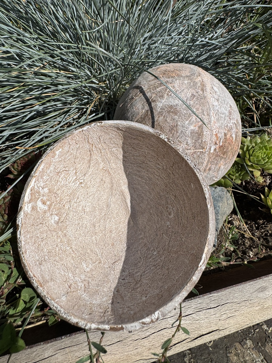 2 Cocos-Nuss Schalen Weiß gekalkt - ca. 12-14 cm