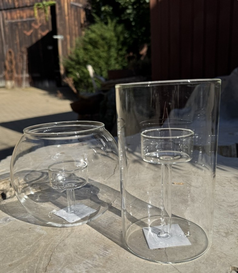 Glas Windlicht länglich mit integriertem Teelichthalter aus Glas - Durchmesser 9 cm