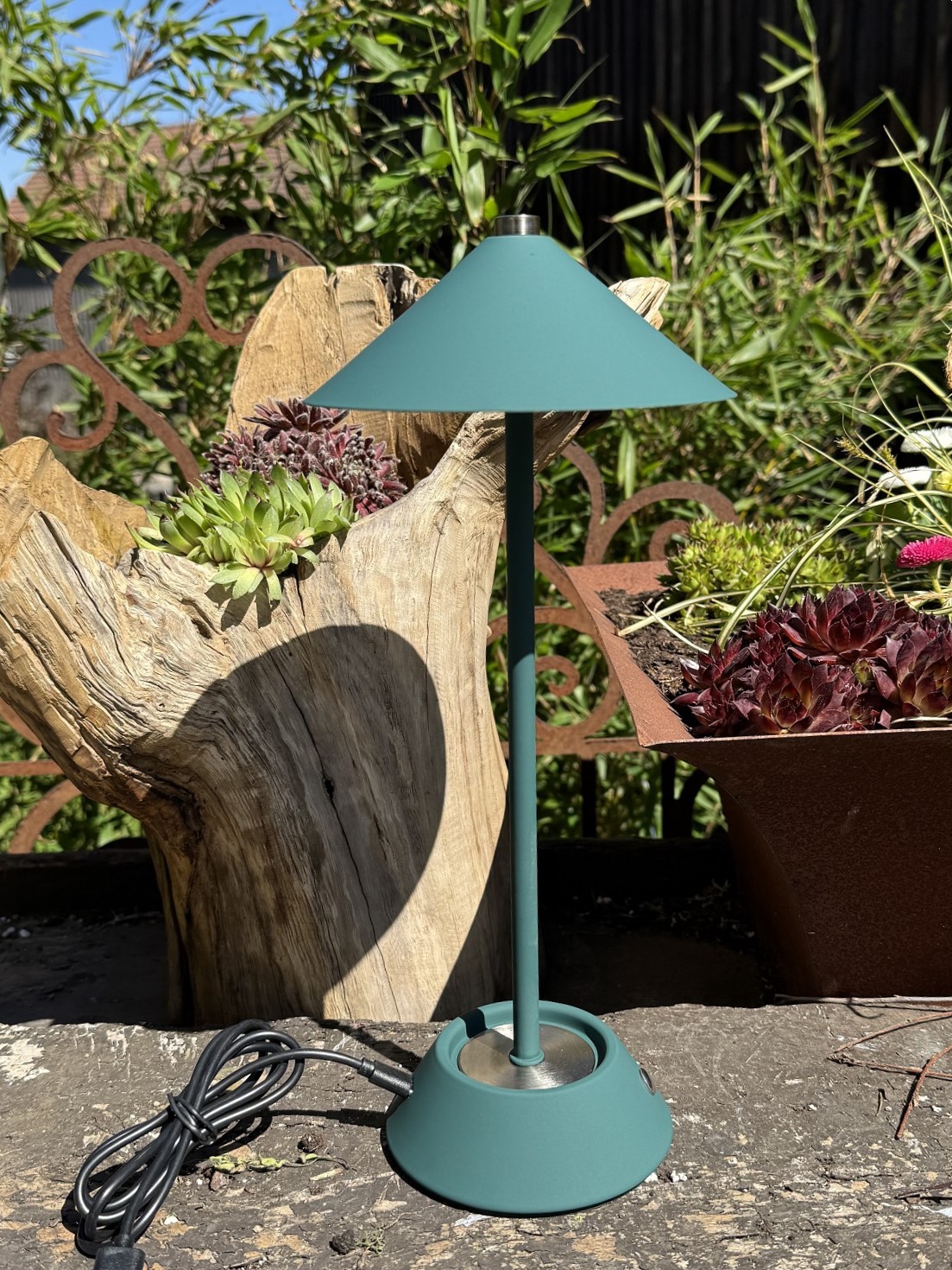 Outdoor Tischleuchte LED Lampe grün groß mit Touch und Ladekabel - Höhe 34 cm