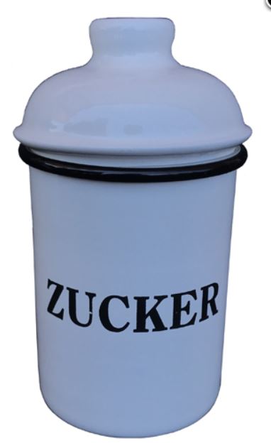 Blech Dose Zucker weiß verzinkt mit Deckel - Höhe 13,5 cm
