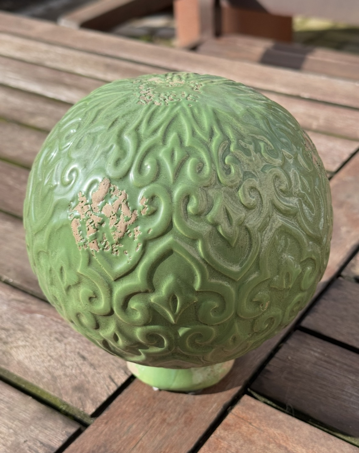 Steingut Gartenkugel runde Form Antik Grün - Durchmesser 16,5 cm