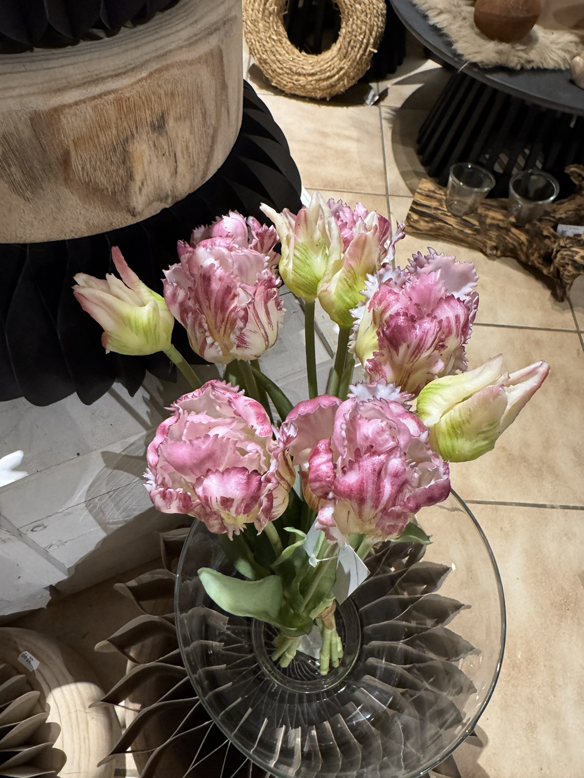 Bund Papageien Tulpen purple mit 5 Blüten soft touch - Höhe ca. 40 cm
